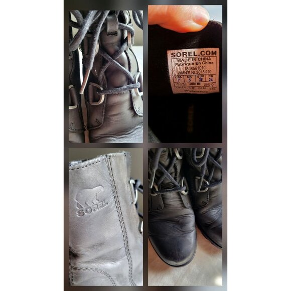 Sorel Joan Of Arctic Wedge II Black Waterproof Leather Lace-Up Boots Women SZ 7 - Picture 10 of 11